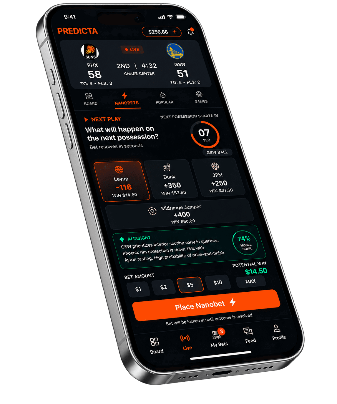 A Predicta nanobet: the question, countdown, outcomes and stake